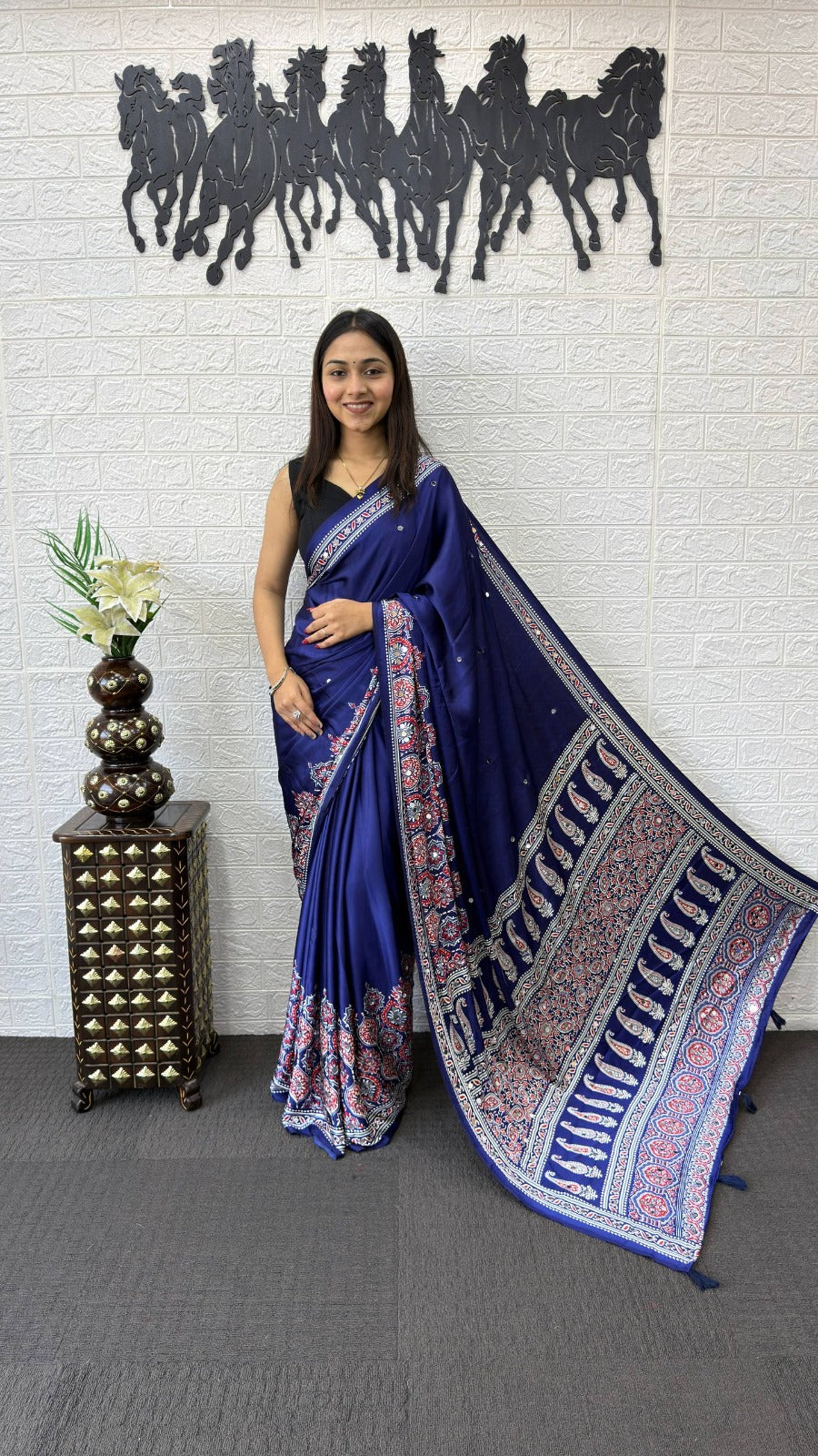 Japan Satin Silk Mirror Work Saree | Party Wear Saree