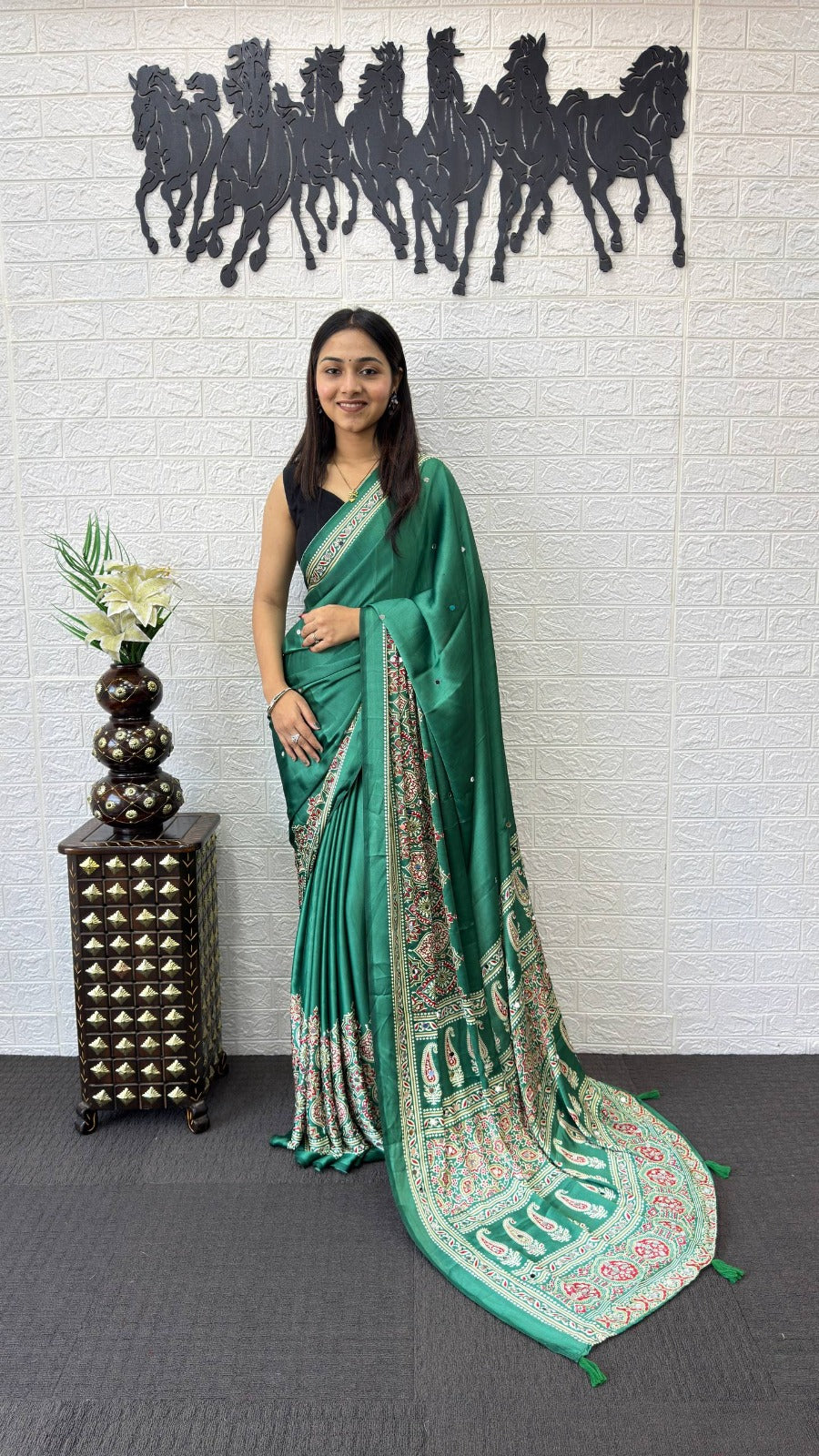 Japan Satin Silk Mirror Work Saree | Party Wear Saree