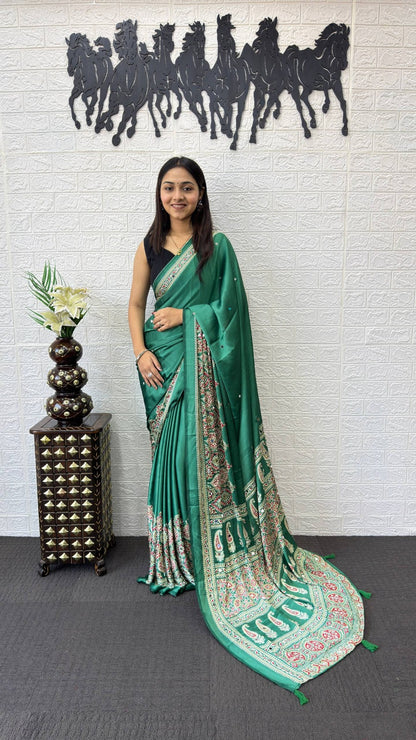 Japan Satin Silk Mirror Work Saree | Party Wear Saree