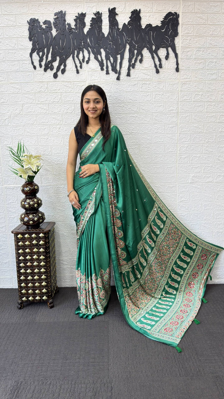 Japan Satin Silk Mirror Work Saree | Party Wear Saree