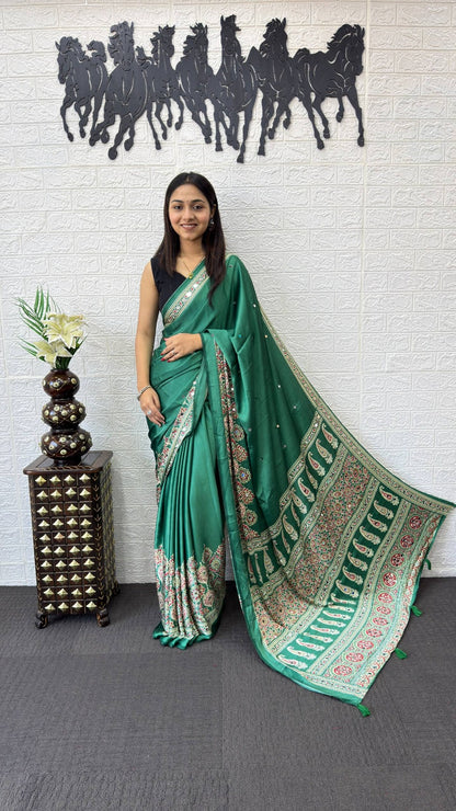 Japan Satin Silk Mirror Work Saree | Party Wear Saree