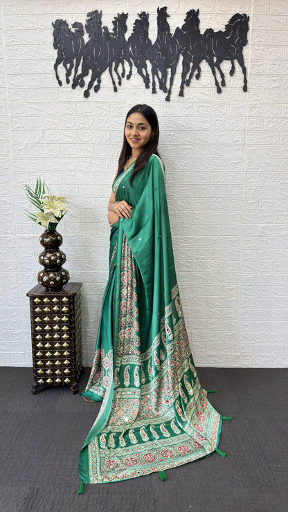 Japan Satin Silk Mirror Work Saree | Party Wear Saree