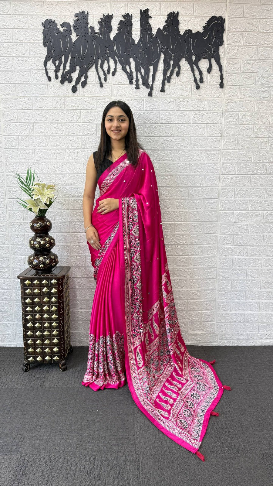 Japan Satin Silk Mirror Work Saree | Party Wear Saree