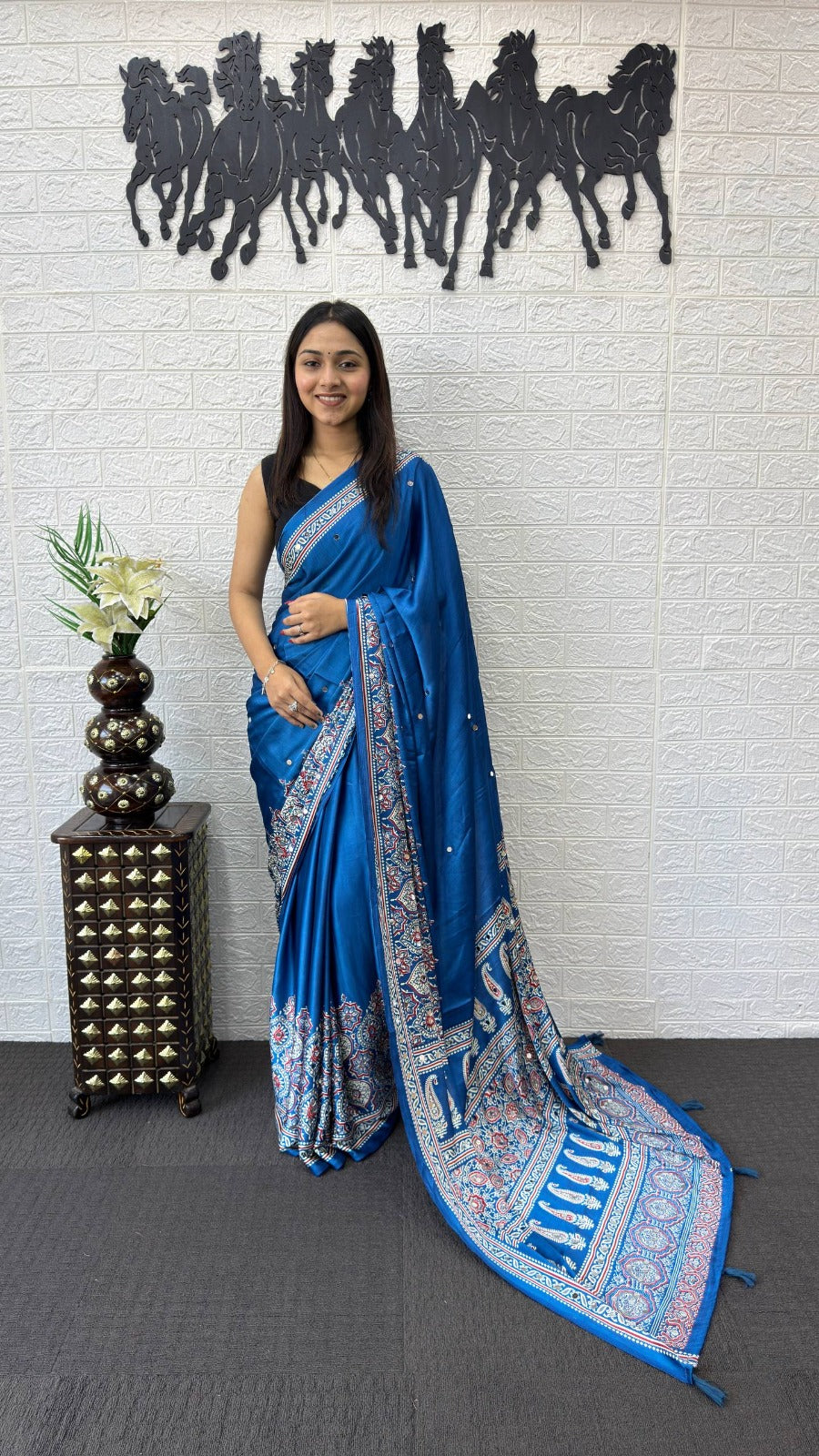 Japan Satin Silk Mirror Work Saree | Party Wear Saree