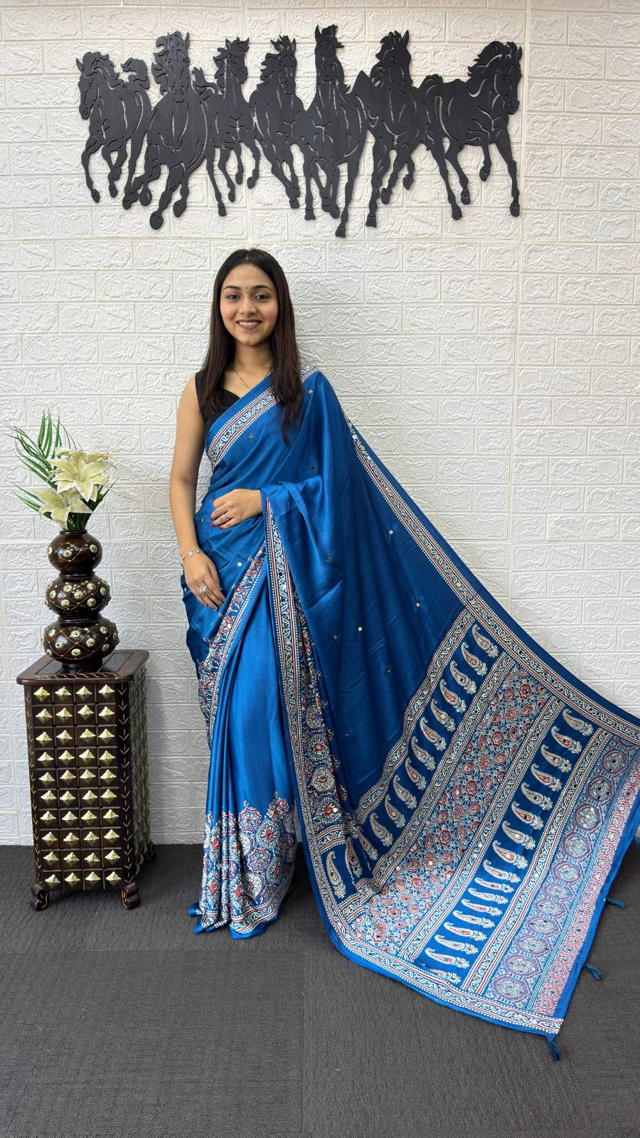 Japan Satin Silk Mirror Work Saree | Party Wear Saree