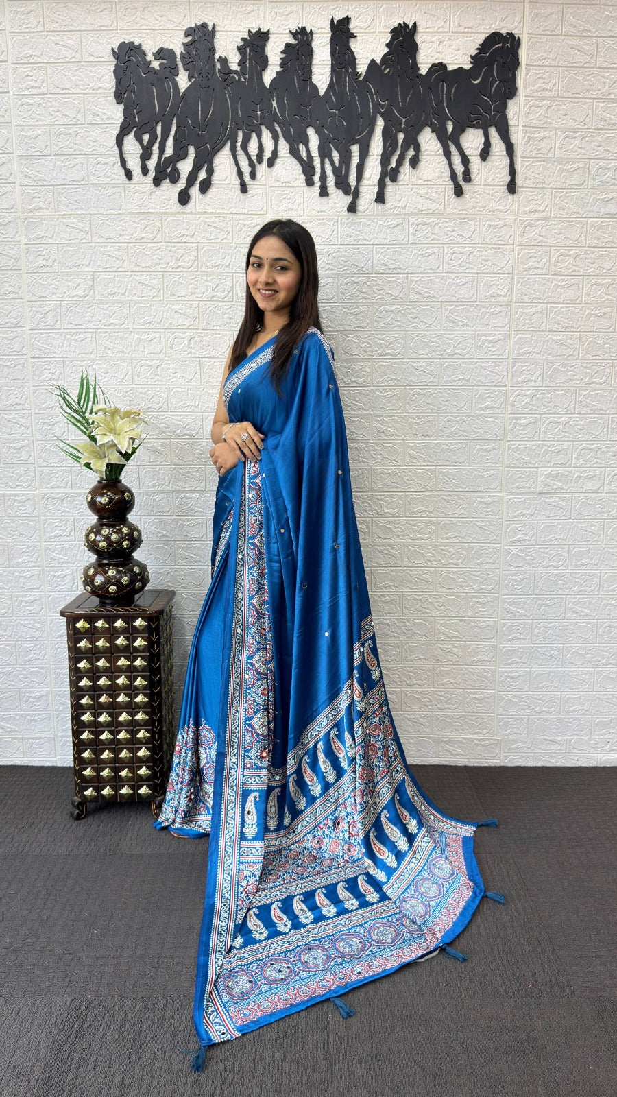 Japan Satin Silk Mirror Work Saree | Party Wear Saree