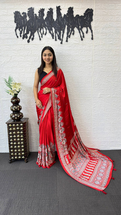 Japan Satin Silk Mirror Work Saree | Party Wear Saree