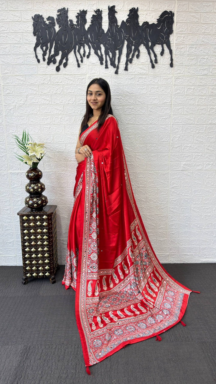 Japan Satin Silk Mirror Work Saree | Party Wear Saree
