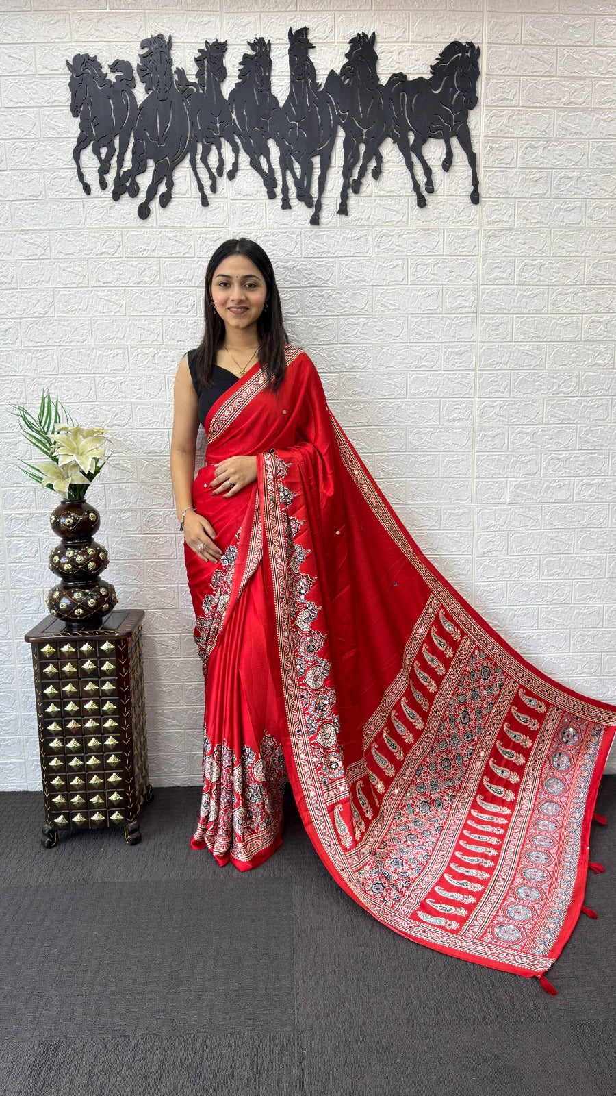 Japan Satin Silk Mirror Work Saree | Party Wear Saree