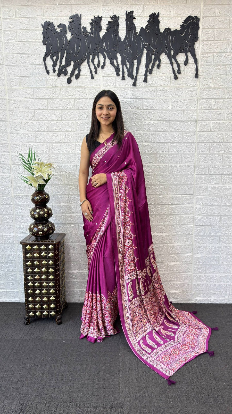 Japan Satin Silk Mirror Work Saree | Party Wear Saree