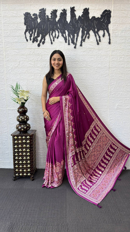 Japan Satin Silk Mirror Work Saree | Party Wear Saree