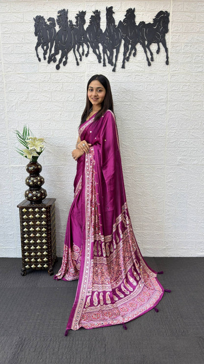 Japan Satin Silk Mirror Work Saree | Party Wear Saree