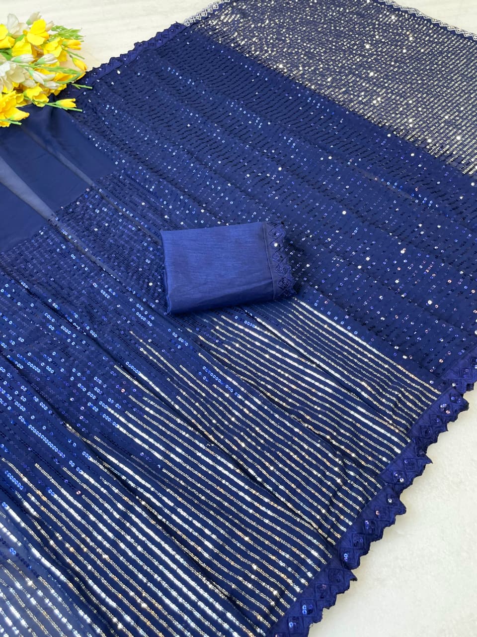 Bollywood Sequin Georgette Saree with Dual Sequins Embroidery Work