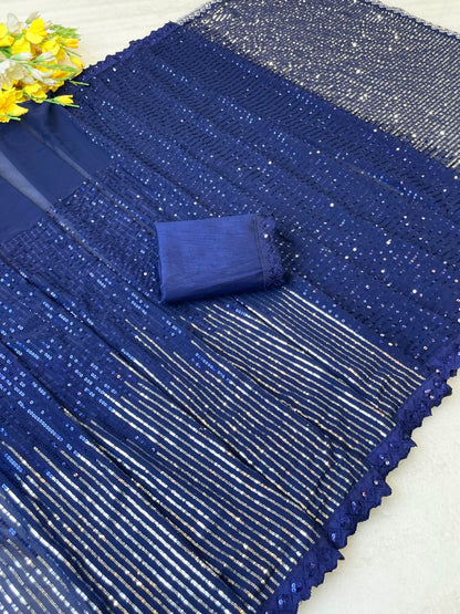 Bollywood Sequin Georgette Saree with Dual Sequins Embroidery Work