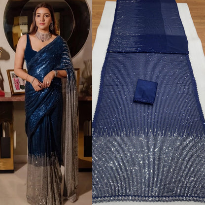 Bollywood Sequin Georgette Saree with Dual Sequins Embroidery Work