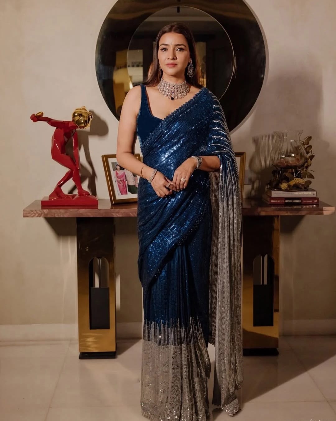 Bollywood Sequin Georgette Saree with Dual Sequins Embroidery Work