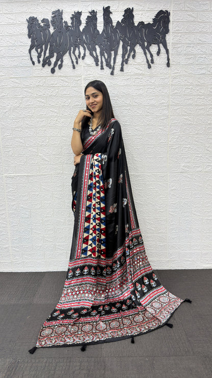 Japan Satin Silk Saree with Real Mirror Work | Premium Party Wear Saree
