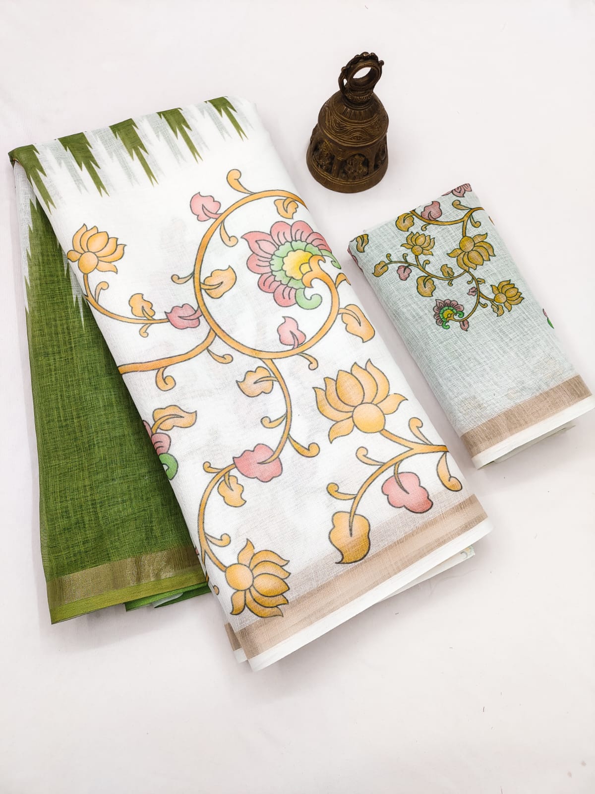 Linen Saree with Gold Jari Border & Digital Print | Elegant Festive & Office Wear Saree