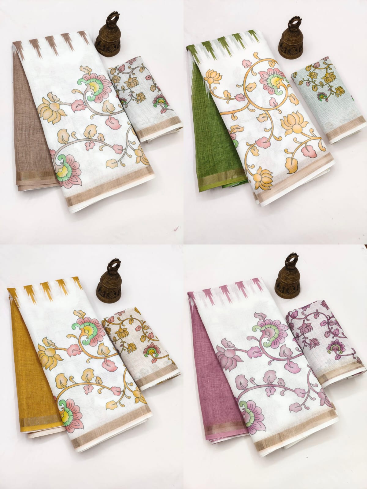 Linen Saree with Gold Jari Border & Digital Print | Elegant Festive & Office Wear Saree