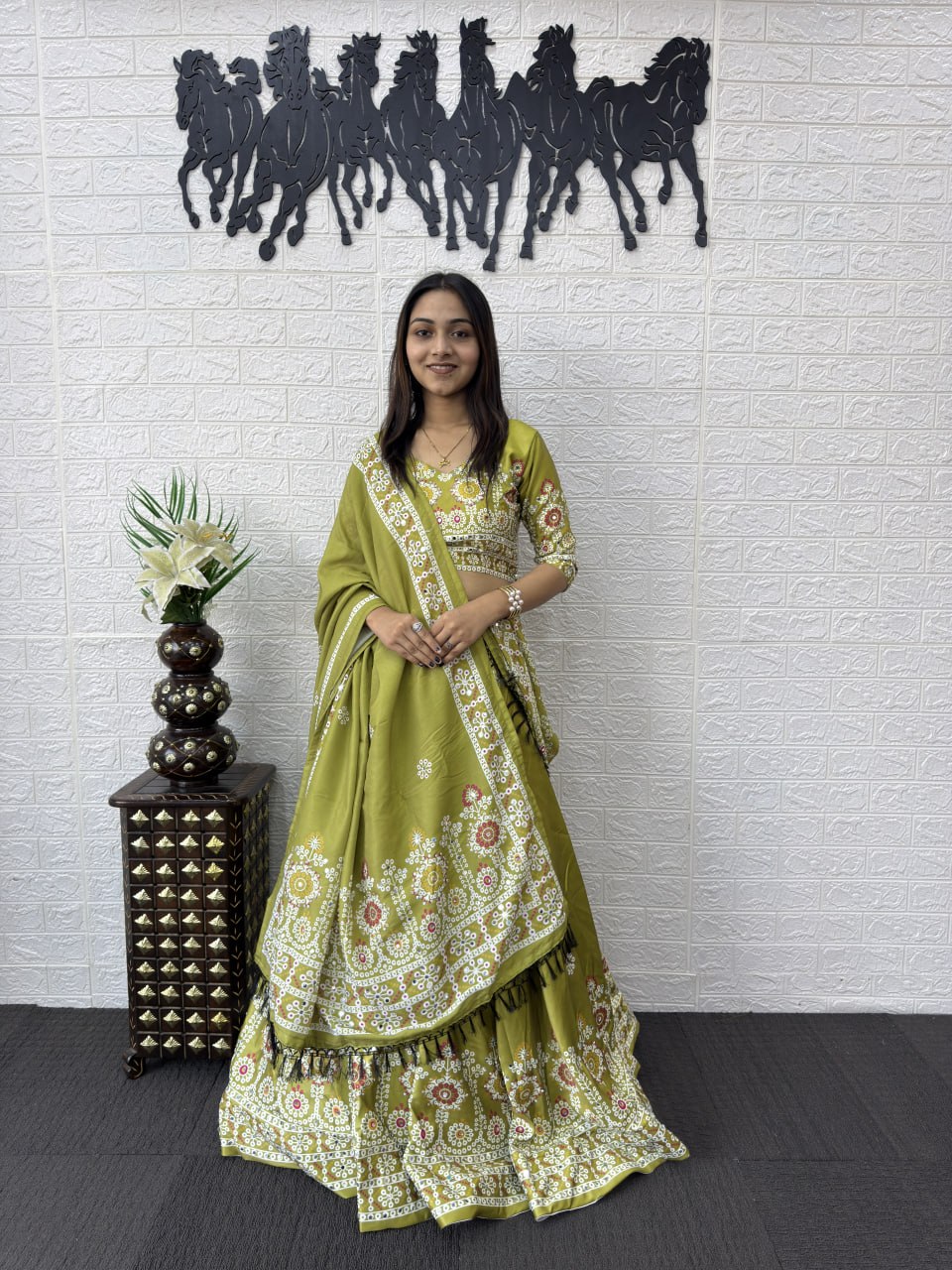 Premium Designer Lehenga Choli Set with Real Mirror Work & Digital Print | Wedding & Festive Wear Lehenga
