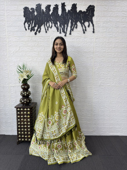Premium Designer Lehenga Choli Set with Real Mirror Work & Digital Print | Wedding & Festive Wear Lehenga