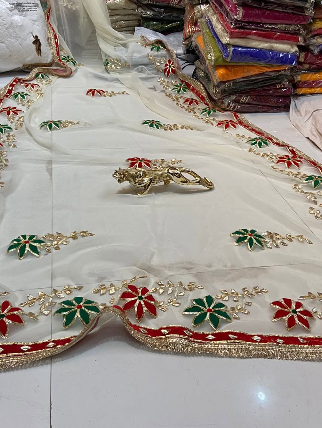 Trending Hand Charkhi Gota Patti Work Georgette Saree with Velvet Patch Flower & Contrast Blouse  Premium Party Wear Wedding Saree for Women