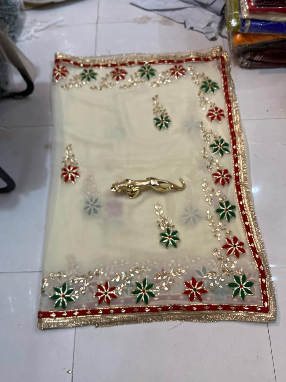 Trending Hand Charkhi Gota Patti Work Georgette Saree with Velvet Patch Flower & Contrast Blouse  Premium Party Wear Wedding Saree for Women