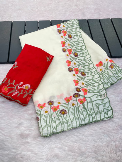 Pure Soft Vichitra Silk Saree – Elegant Embroidery & Premium Finish