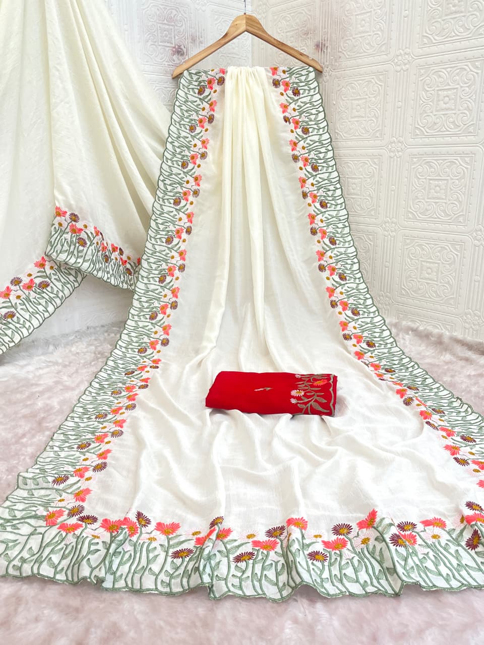Pure Soft Vichitra Silk Saree – Elegant Embroidery & Premium Finish