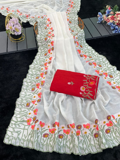 Pure Soft Vichitra Silk Saree – Elegant Embroidery & Premium Finish