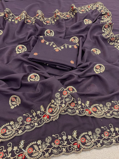 Soft Star Georgette Saree with Multi-Thread Embroidery & Sequin Work | LF-872