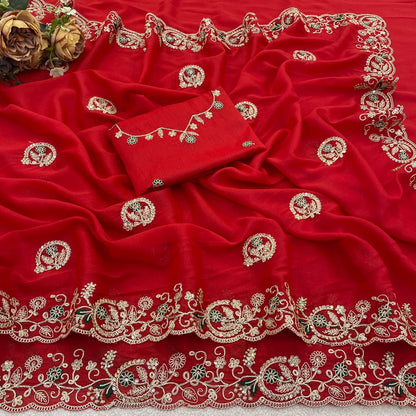 Soft Star Georgette Saree with Multi-Thread Embroidery & Sequin Work | LF-872