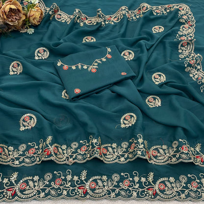 Soft Star Georgette Saree with Multi-Thread Embroidery & Sequin Work | LF-872