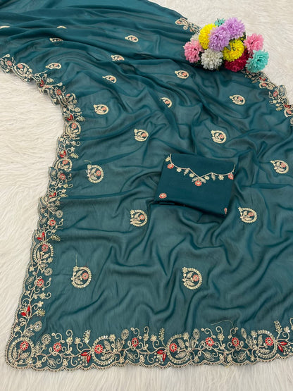 Soft Star Georgette Saree with Multi-Thread Embroidery & Sequin Work | LF-872