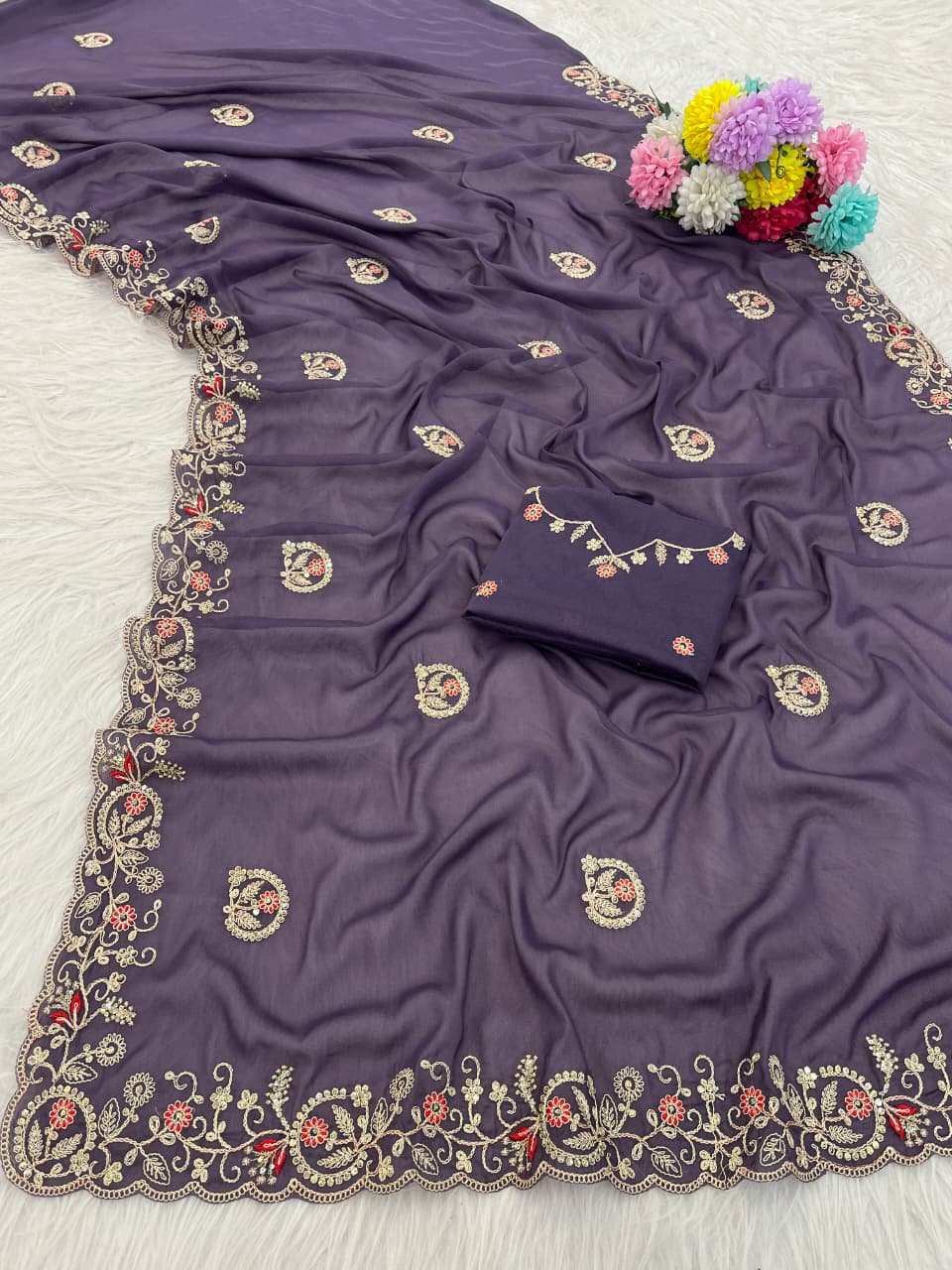 Soft Star Georgette Saree with Multi-Thread Embroidery & Sequin Work | LF-872