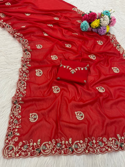 Soft Star Georgette Saree with Multi-Thread Embroidery & Sequin Work | LF-872