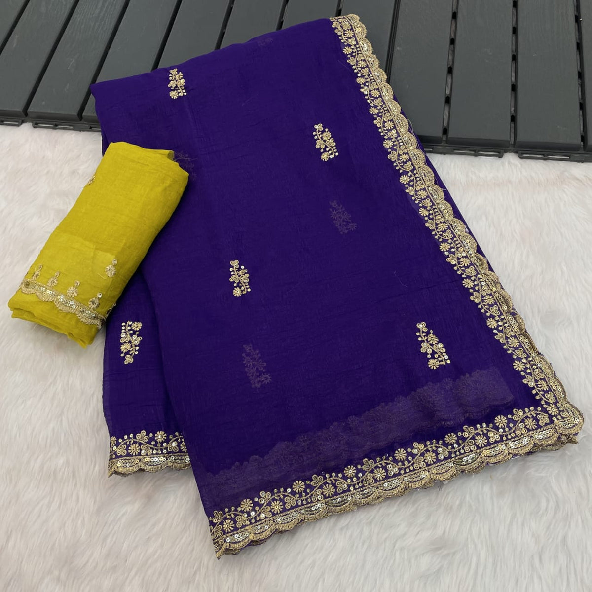 Soft Crunchy Crush Silk Saree with Sequin Thread Embroidery & Butti Blouse | LF-828