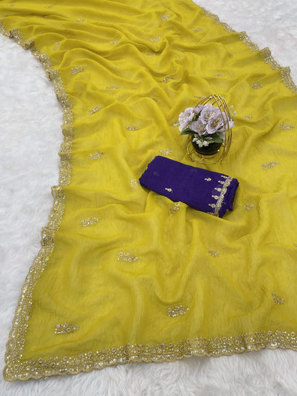 Soft Crunchy Crush Silk Saree with Sequin Thread Embroidery & Butti Blouse | LF-828