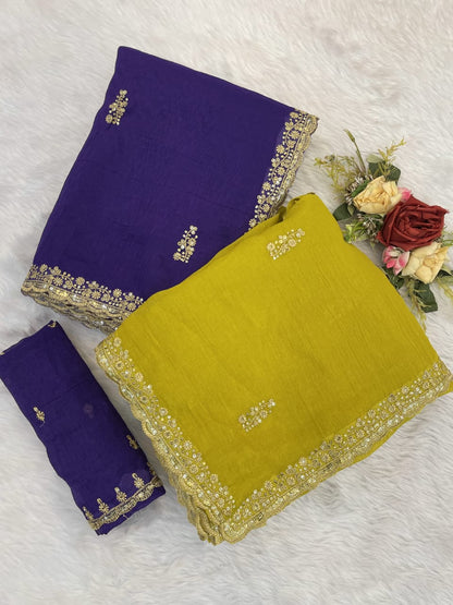 Soft Crunchy Crush Silk Saree with Sequin Thread Embroidery & Butti Blouse | LF-828