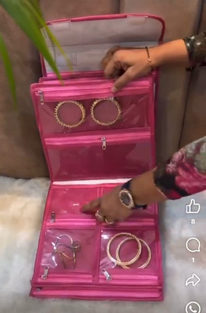 Briefcase Style Jewelry Organizer with 19 Pockets – Satin PVC | Code: J049