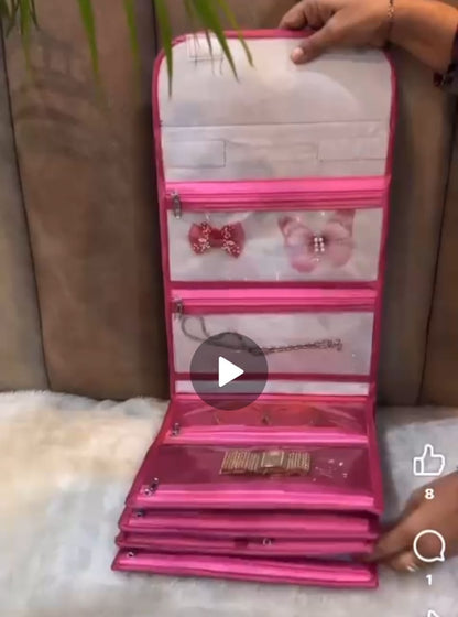 Briefcase Style Jewelry Organizer with 19 Pockets – Satin PVC | Code: J049