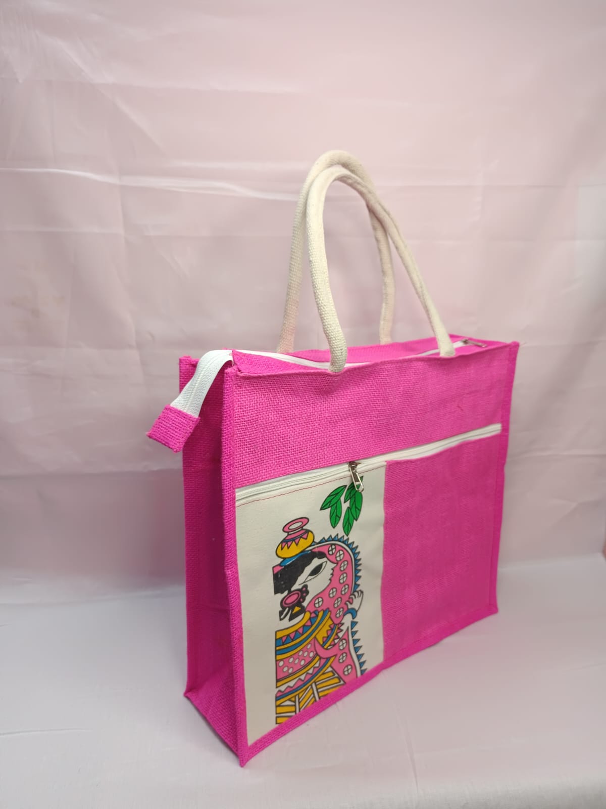 Premium Quality Jute Canvas Durga Printed Bags ( 3 Pieces )