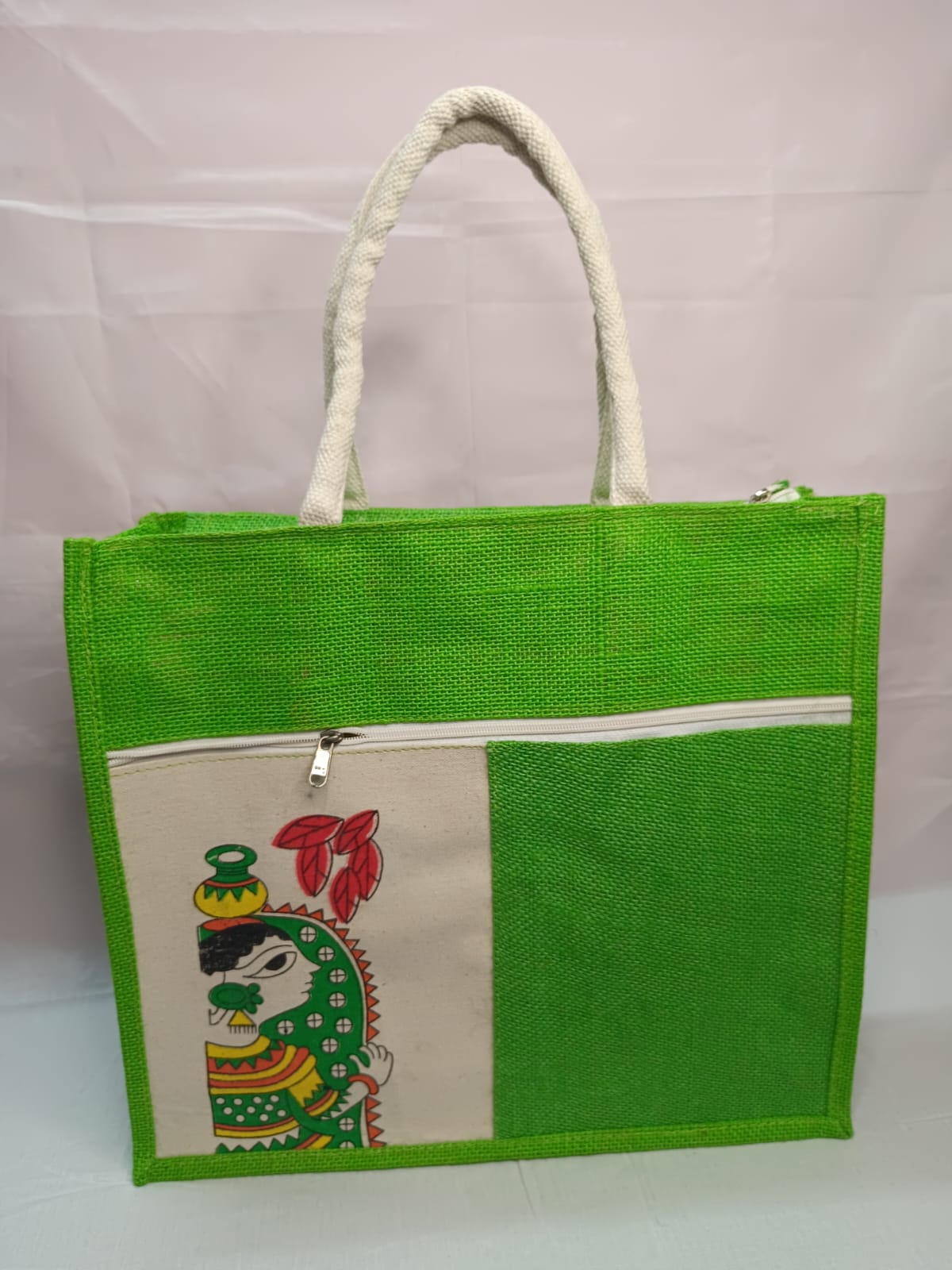 Premium Quality Jute Canvas Durga Printed Bags ( 3 Pieces )