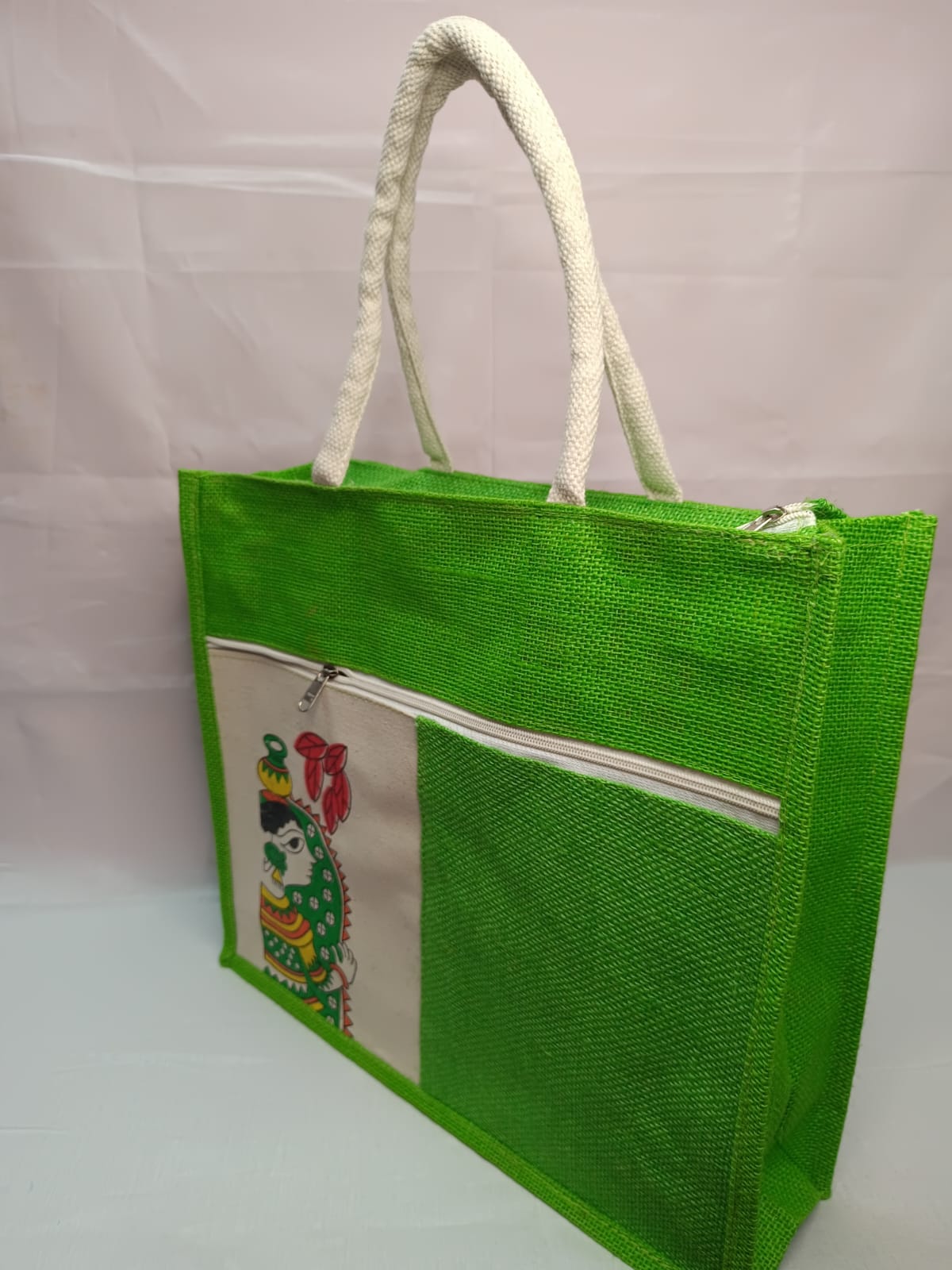 Premium Quality Jute Canvas Durga Printed Bags ( 3 Pieces )