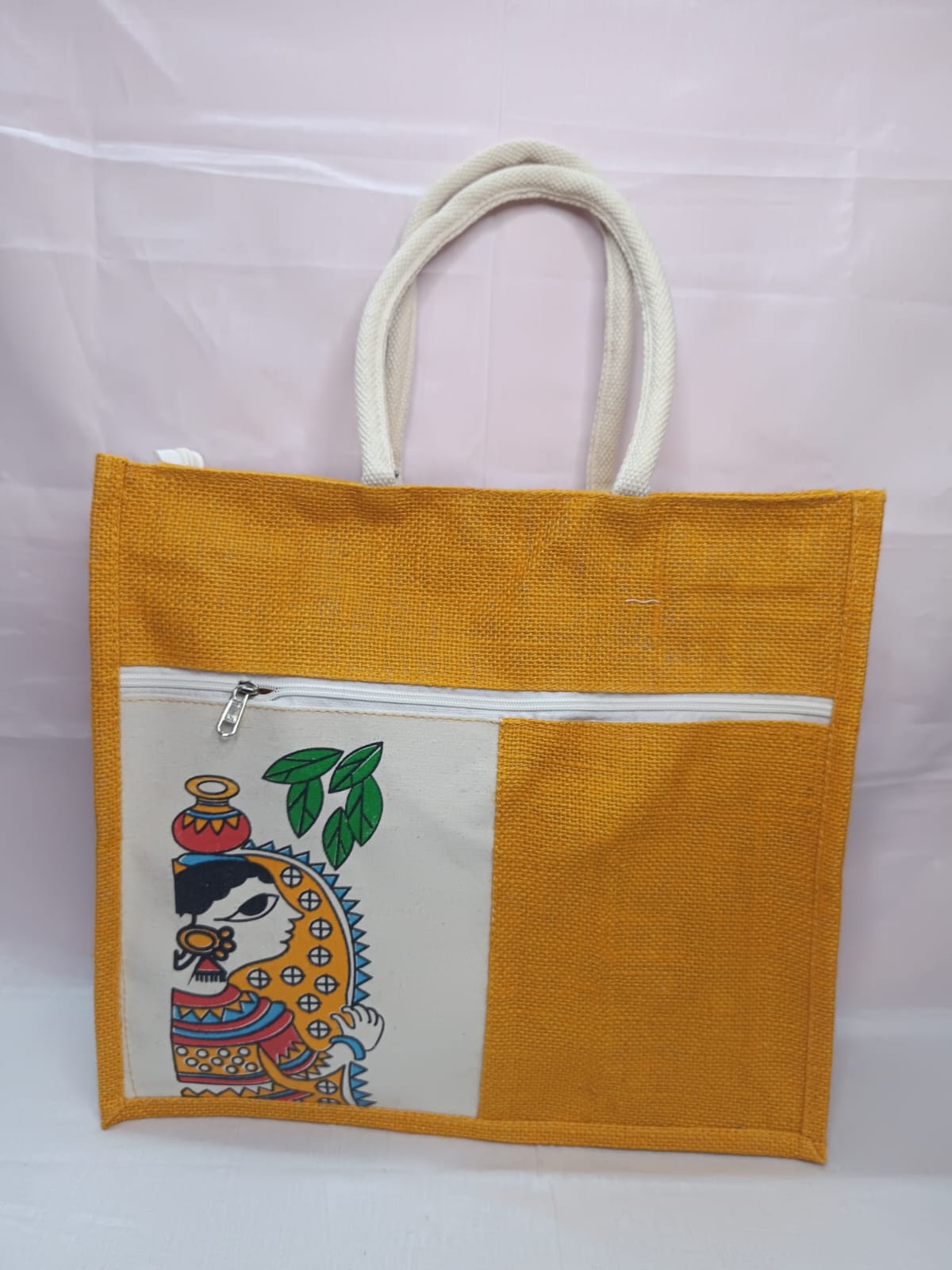 Premium Quality Jute Canvas Durga Printed Bags ( 3 Pieces )