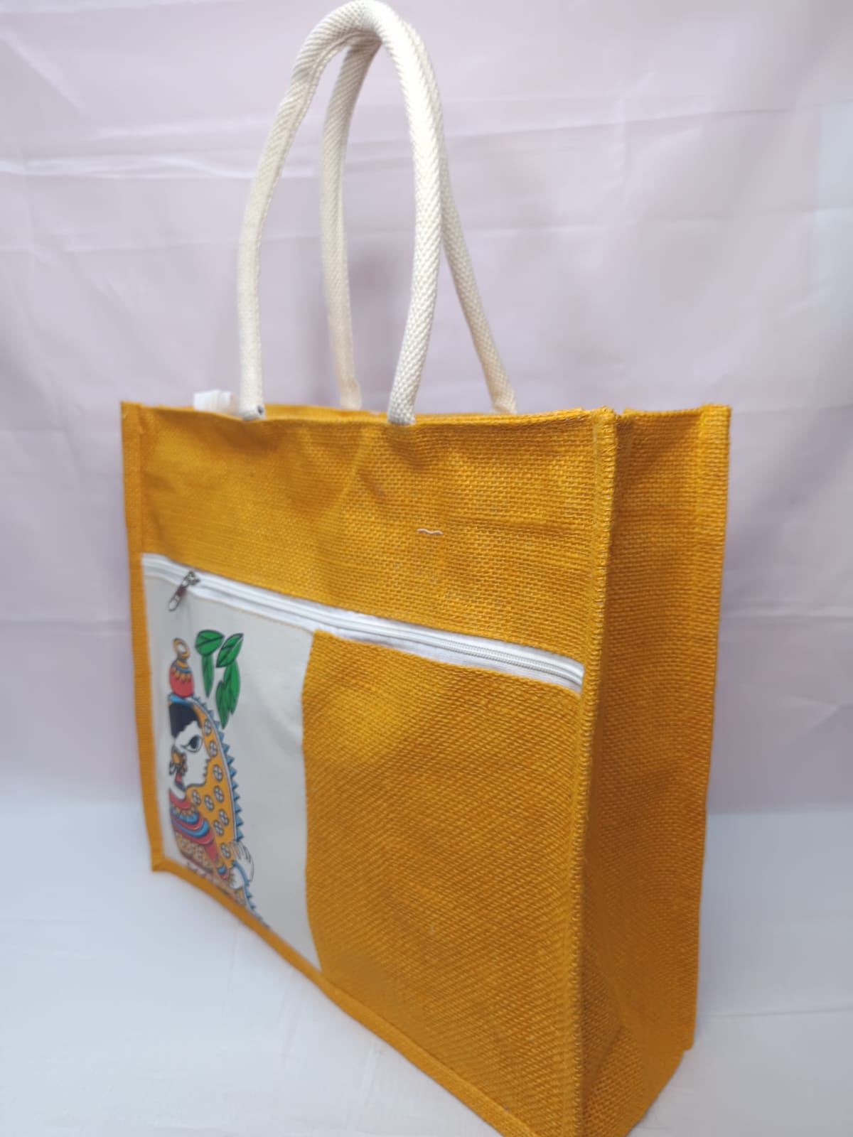 Premium Quality Jute Canvas Durga Printed Bags ( 3 Pieces )