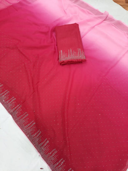 Soft georgette padding saree  with beads work all over saree n border WITH BACK SUPPORT LESS
