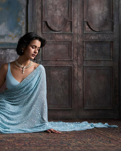 New Bollywood Blockbuster 3MM & 5MM Sequins Faux Georgette Saree