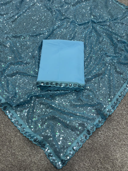 New Bollywood Blockbuster 3MM & 5MM Sequins Faux Georgette Saree