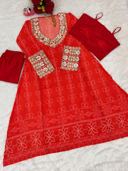 Anarkali Kurti Set with Mirror Lace Work | Faux Georgette | Code 1209
